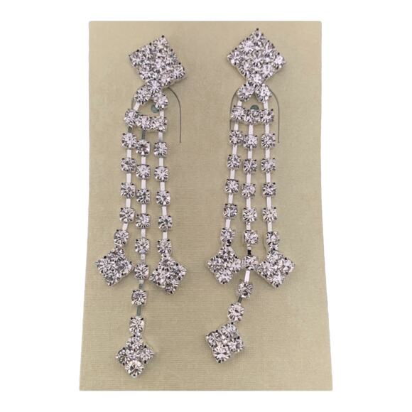 Diamond Bling Dangle Earring Wedding Prom - Picture 2 of 2